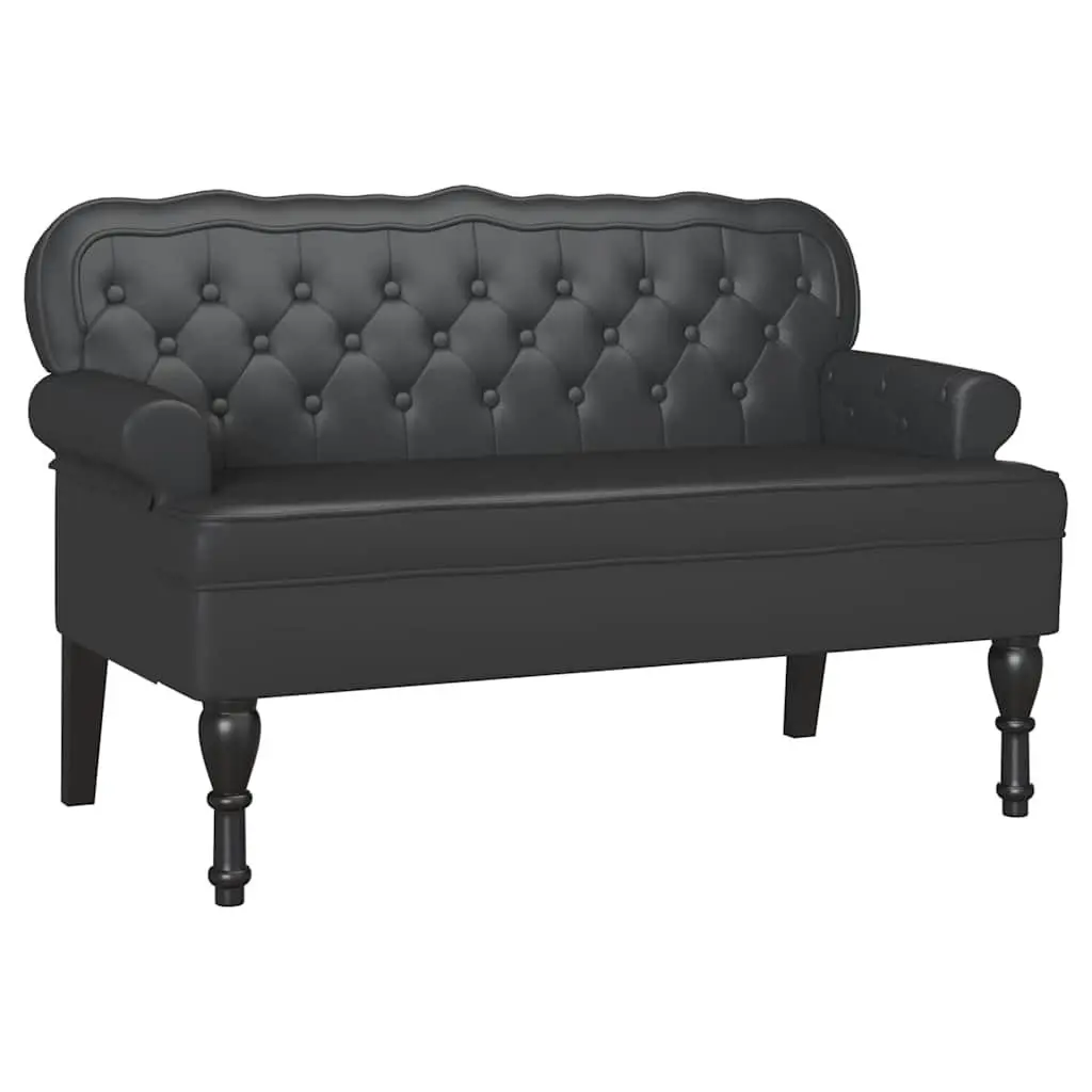 Chesterfield Bench Black Faux Leather Button Tufted Rolled Armrests Seating