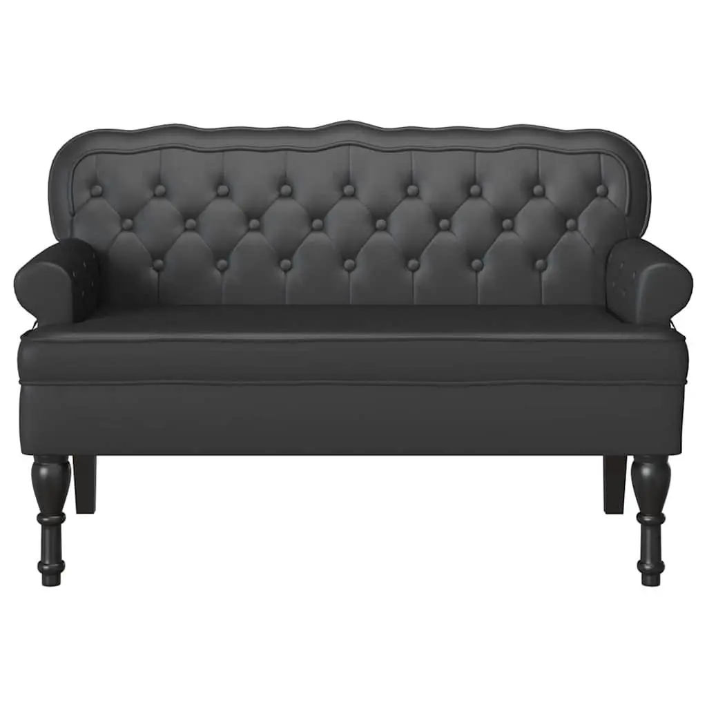 Chesterfield Bench Black Faux Leather Button Tufted Rolled Armrests Seating