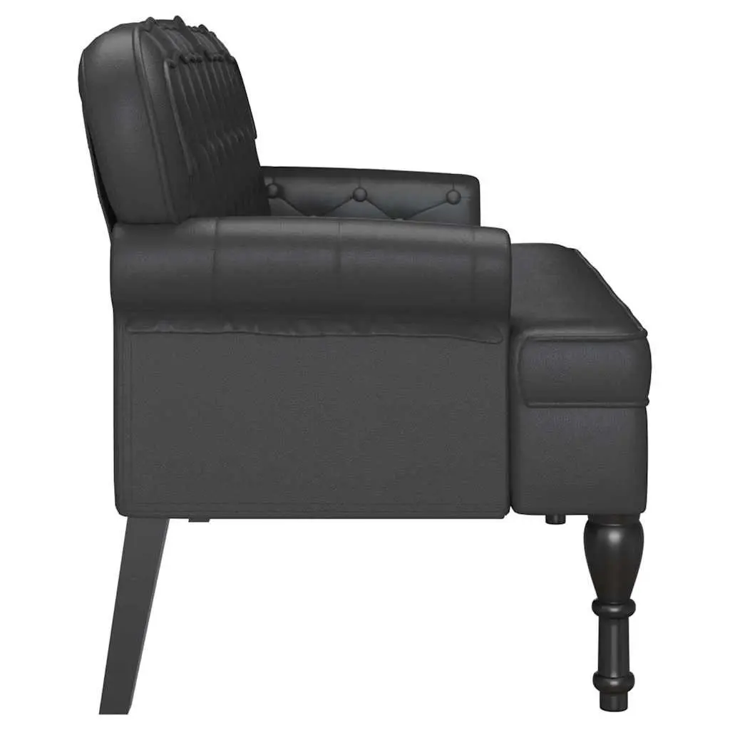 Chesterfield Bench Black Faux Leather Button Tufted Rolled Armrests Seating