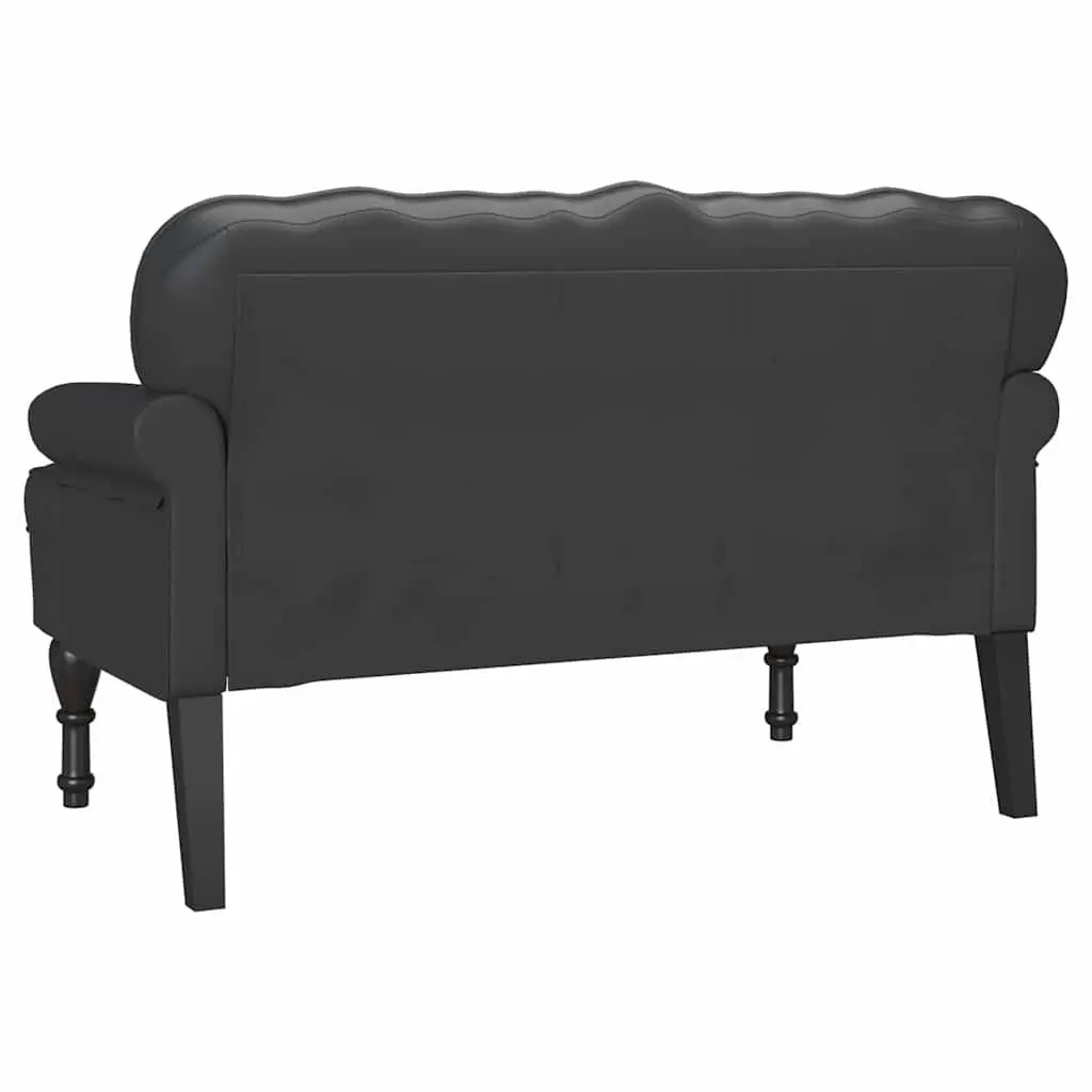 Chesterfield Bench Black Faux Leather Button Tufted Rolled Armrests Seating