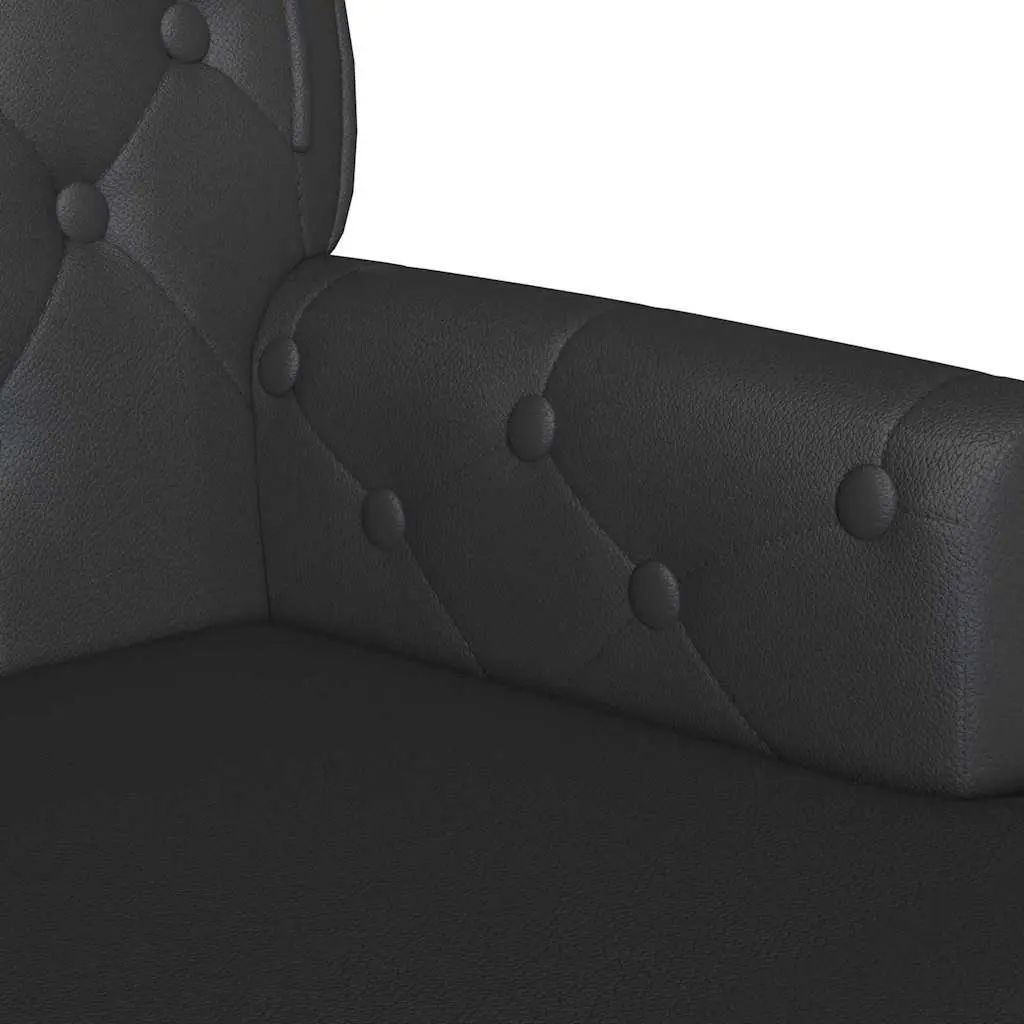 Chesterfield Bench Black Faux Leather Button Tufted Rolled Armrests Seating