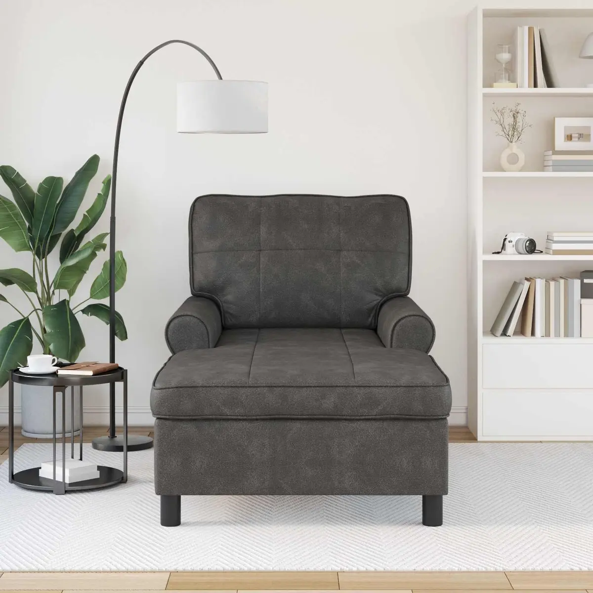Chaise Lounge Chair Black Modern 91 x 157 x 91 cm Faux Leather