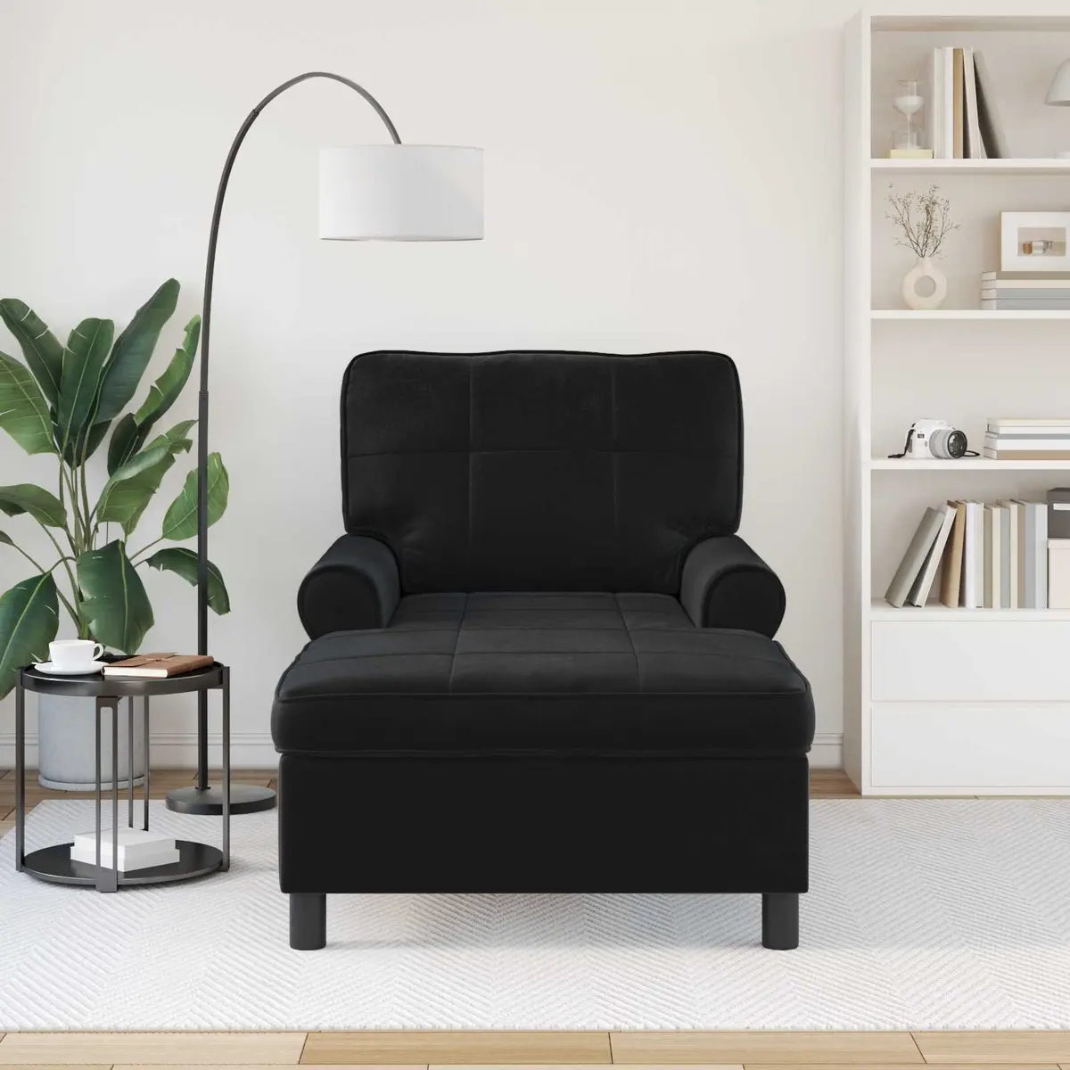 Chaise Lounge Chair Black Velvet Modern Indoor Seat Cushion