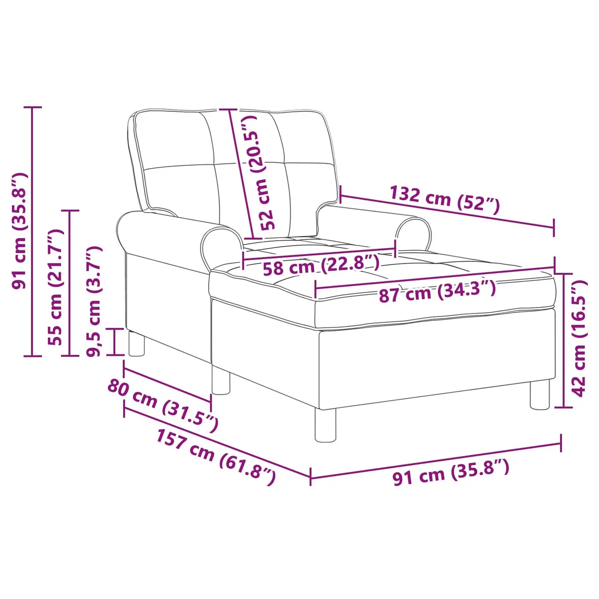 Chaise Lounge Chair Black Velvet Modern Indoor Seat Cushion