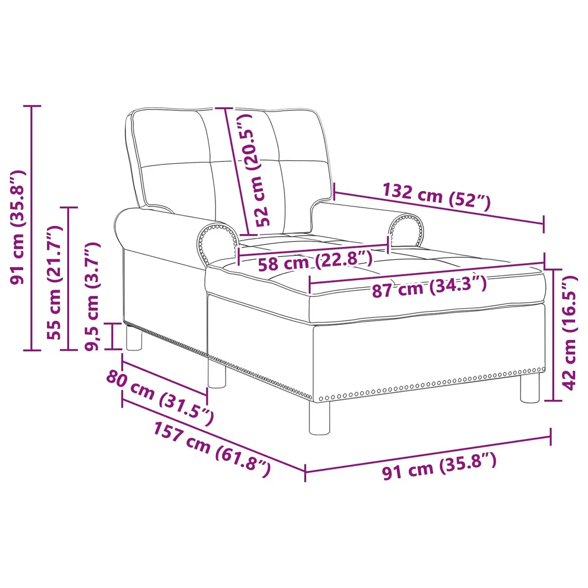Grey Fabric Lounge Chair Cushioned Recliner Modern Chaise for Living Room 91x157x91cm