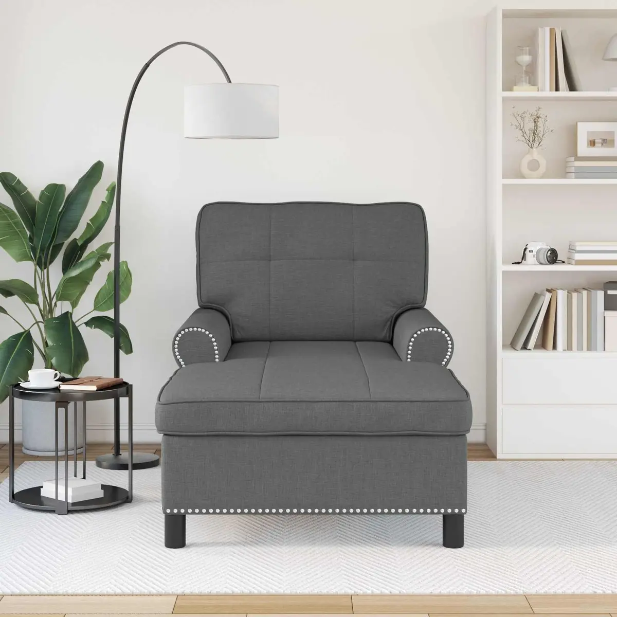 Grey Fabric Lounge Chair Cushioned Recliner Modern Chaise for Living Room 91x157x91cm