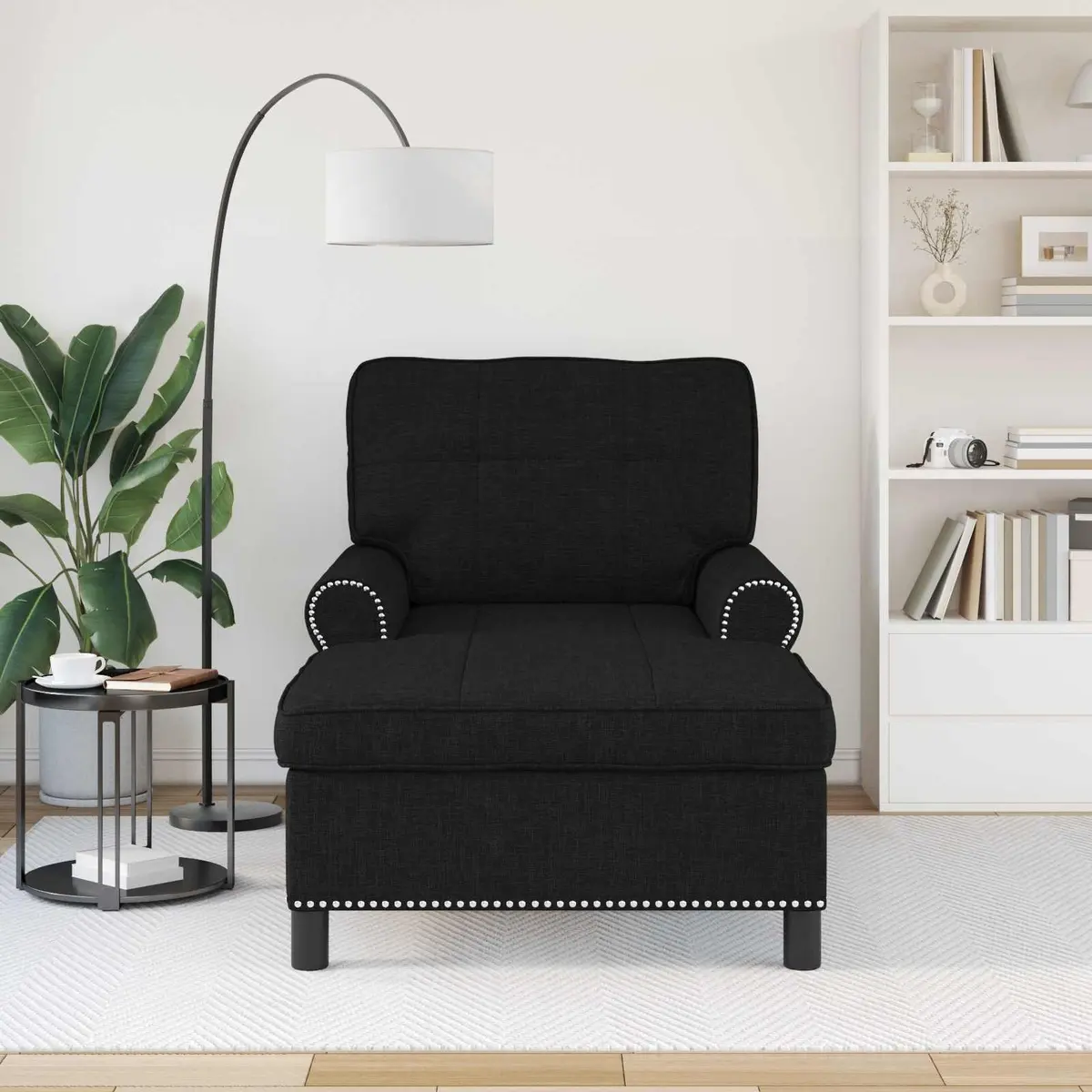 Lounge Chair Modern Chaise Black Fabric 91 x 157 x 91 cm Plywood