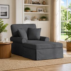 Skirted Grey Fabric Chaise Lounge for Cozy Spaces