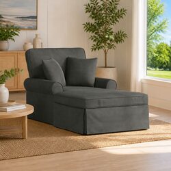 Cozy Grey Corduroy Chaise Lounge with Skirt