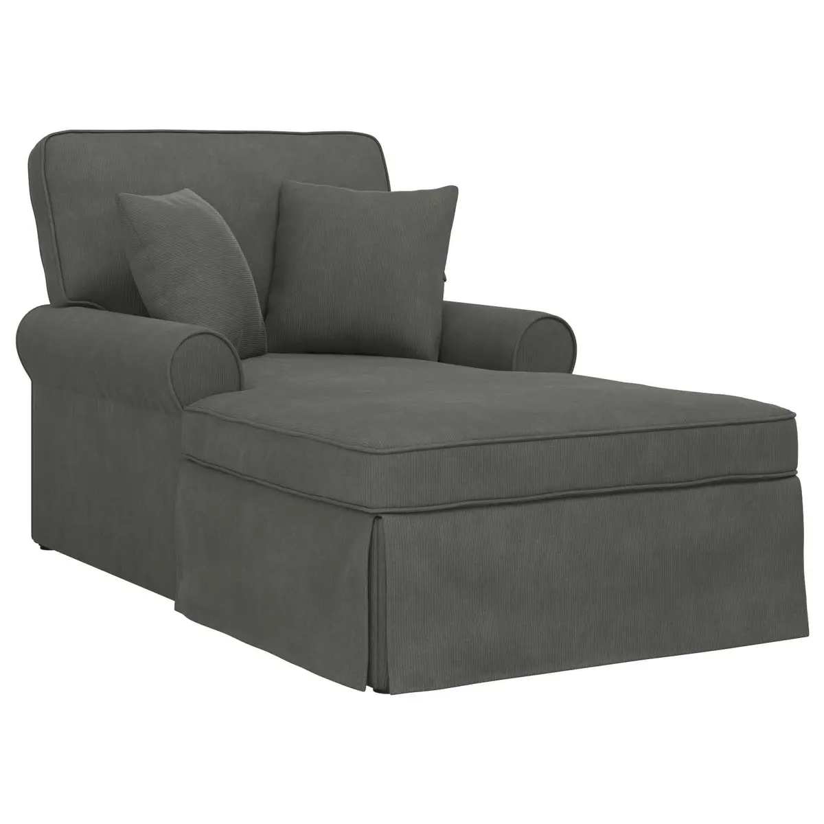 Chaise Lounge Modern with Skirt 3 Piece Dark Grey Corduroy Fabric