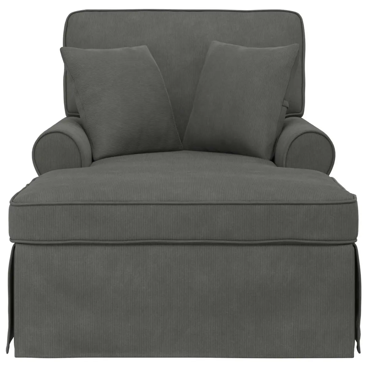Chaise Lounge Modern with Skirt 3 Piece Dark Grey Corduroy Fabric
