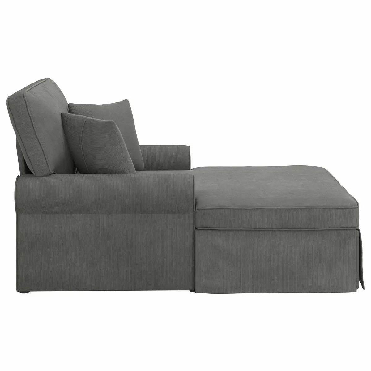 Chaise Lounge Modern with Skirt 3 Piece Dark Grey Corduroy Fabric