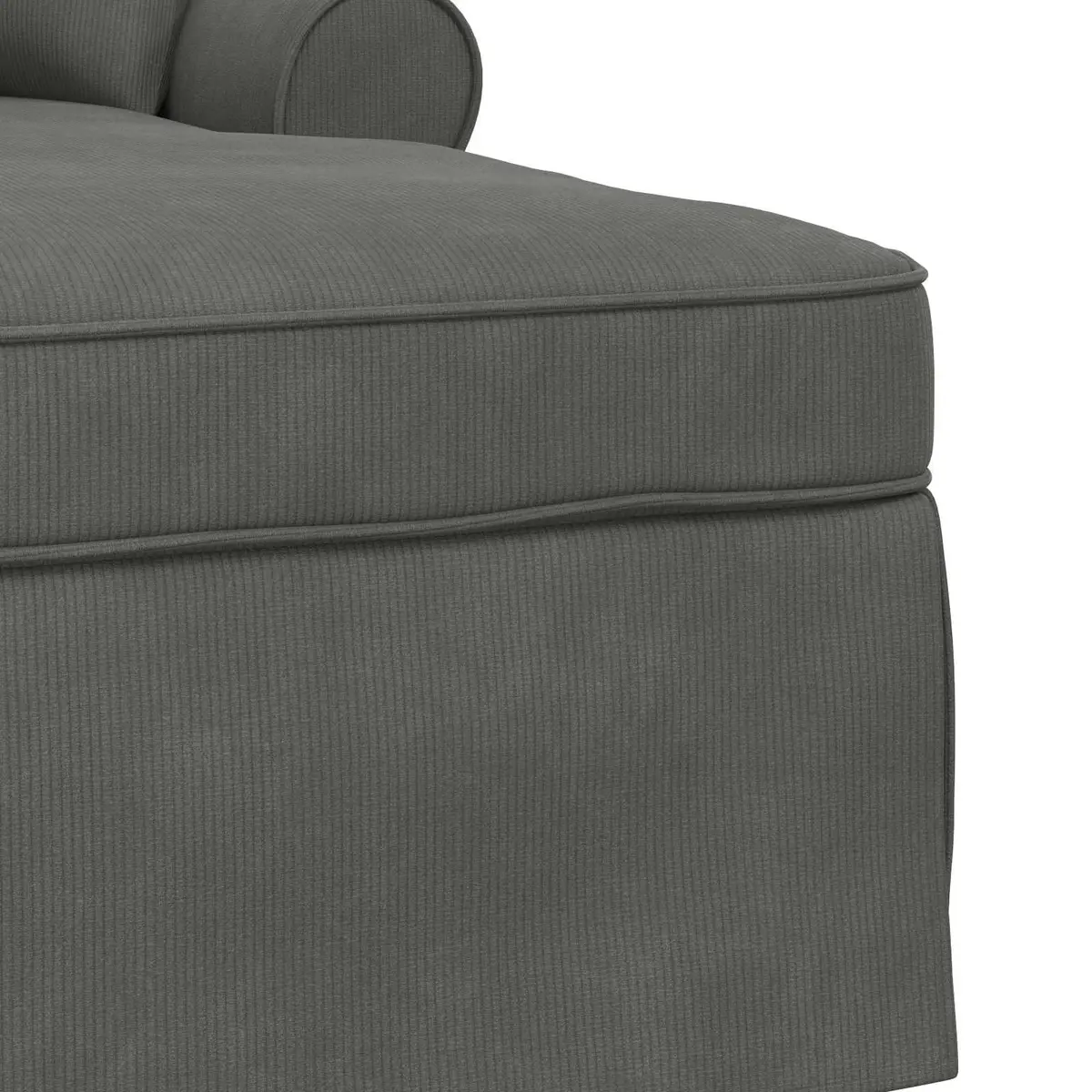 Chaise Lounge Modern with Skirt 3 Piece Dark Grey Corduroy Fabric