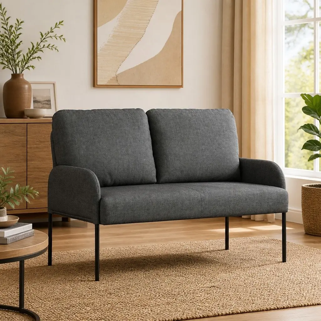 Modern Grey Sofa 110cm Dark Living Room Furniture Plywood Metal Frame Track