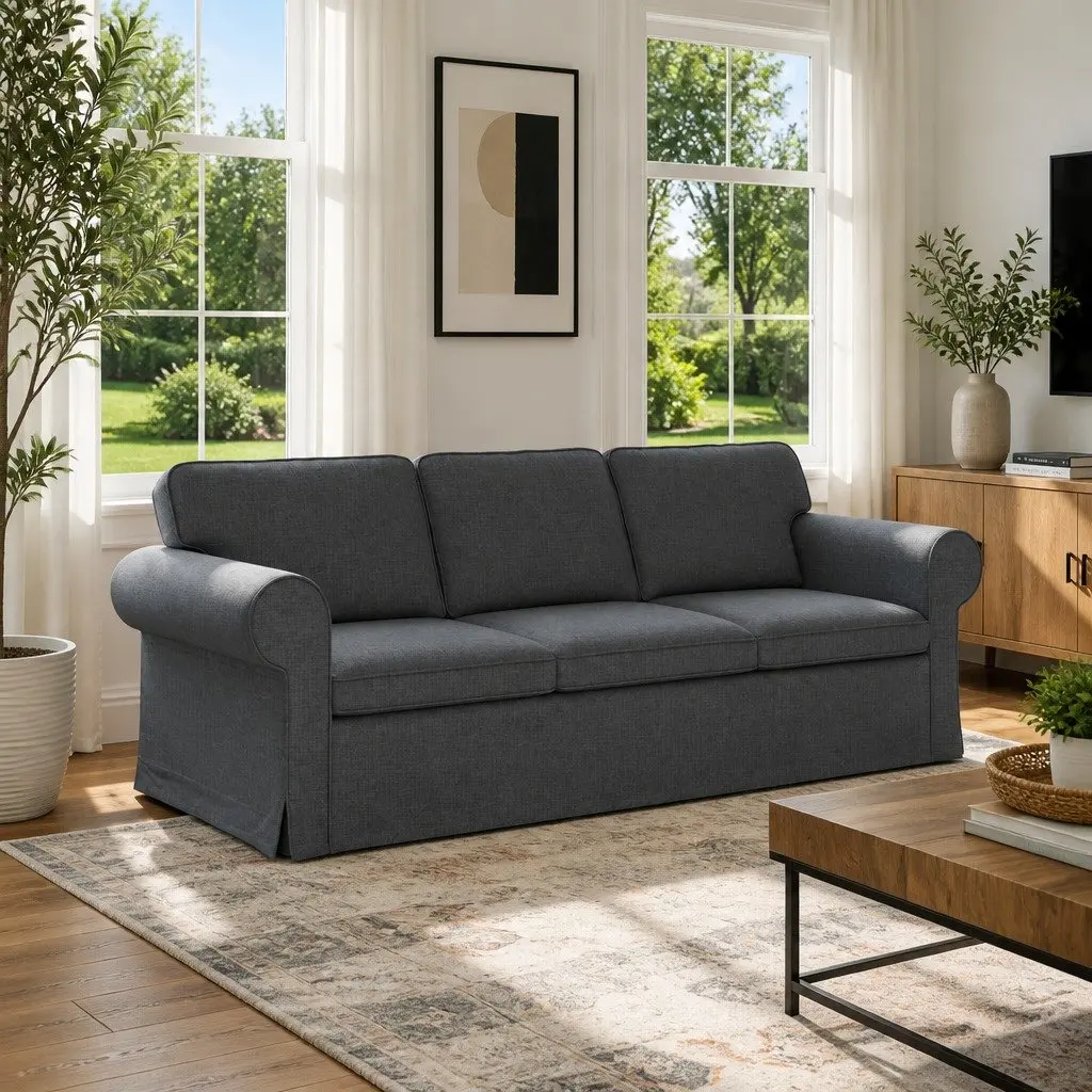 Modular Sofa Dark Grey 215x82x80cm Metal Frame Foam and Fibre Filling