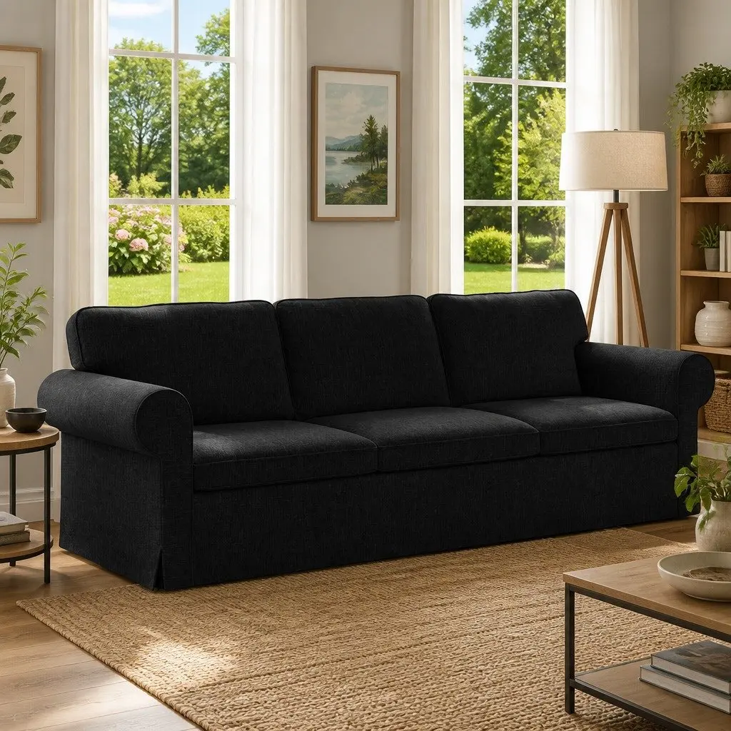 Modern Modular Sofa Black Living Room Furniture Sleek Design Comfortable Seating