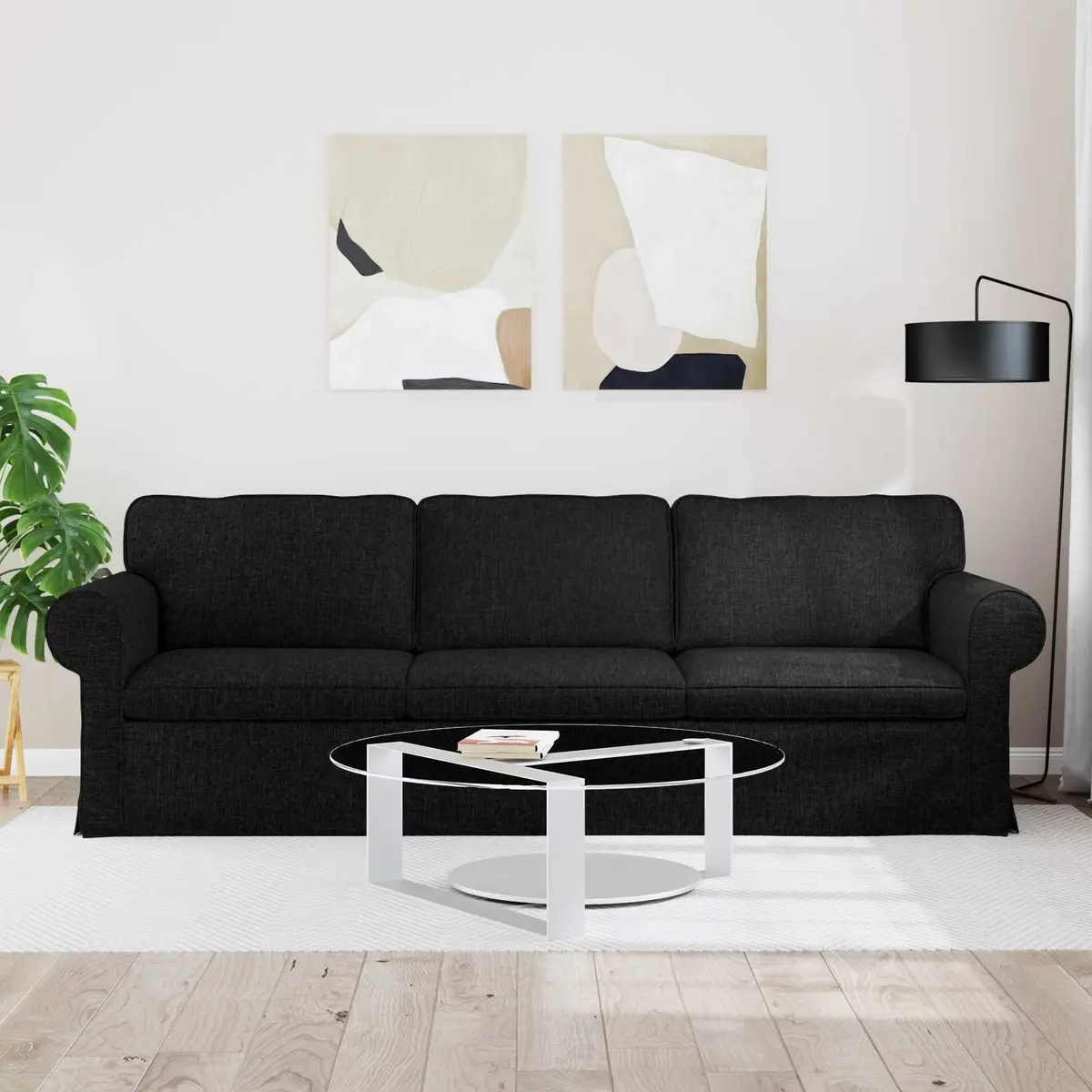 Modern Modular Sofa Black Living Room Furniture Sleek Design Comfortable Seating