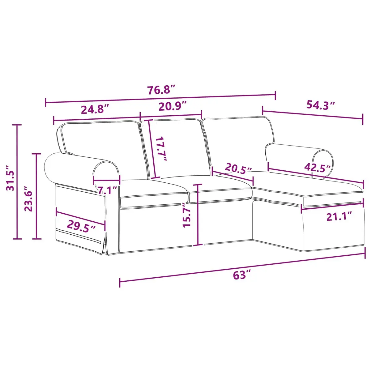 Dark Grey Fabric Sofa Modern Living Room Couch 195cm Wide Comfortable Seating
