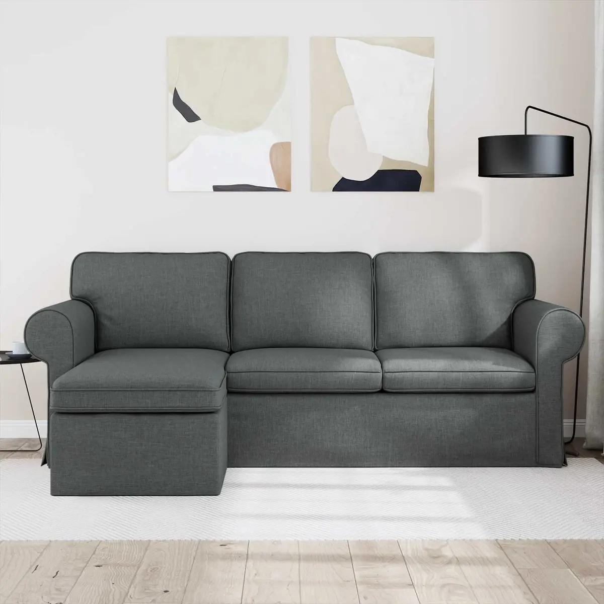 Fabric Sofa Dark Grey Modern 215cm x 138cm x 80cm Metal Frame Upholstery Foam and Fiber