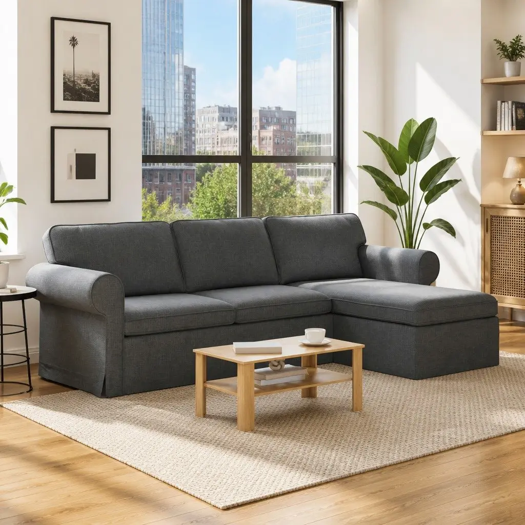Dark Grey Fabric Sofa Modern 245x138x80cm Metal Frame