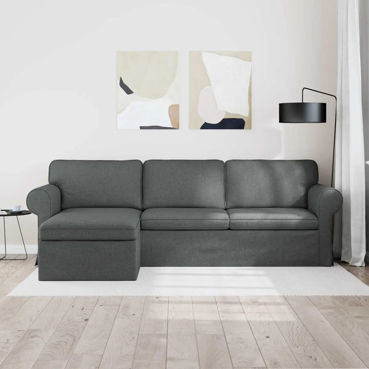 Dark Grey Fabric Sofa Modern 245x138x80cm Metal Frame