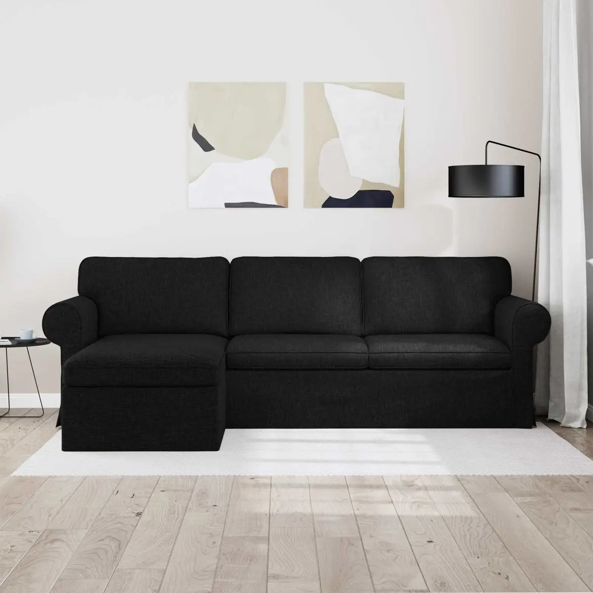 Fabric Sofa Black 245 x 138 x 80 cm Modern Metal Frame Upholstery for Living Room or Bedroom