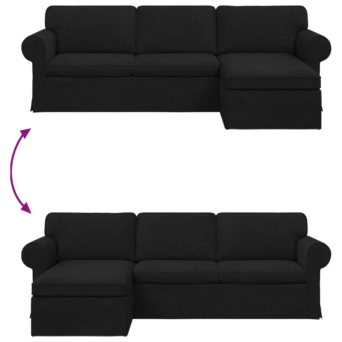 Fabric Sofa Black 245 x 138 x 80 cm Modern Metal Frame Upholstery for Living Room or Bedroom