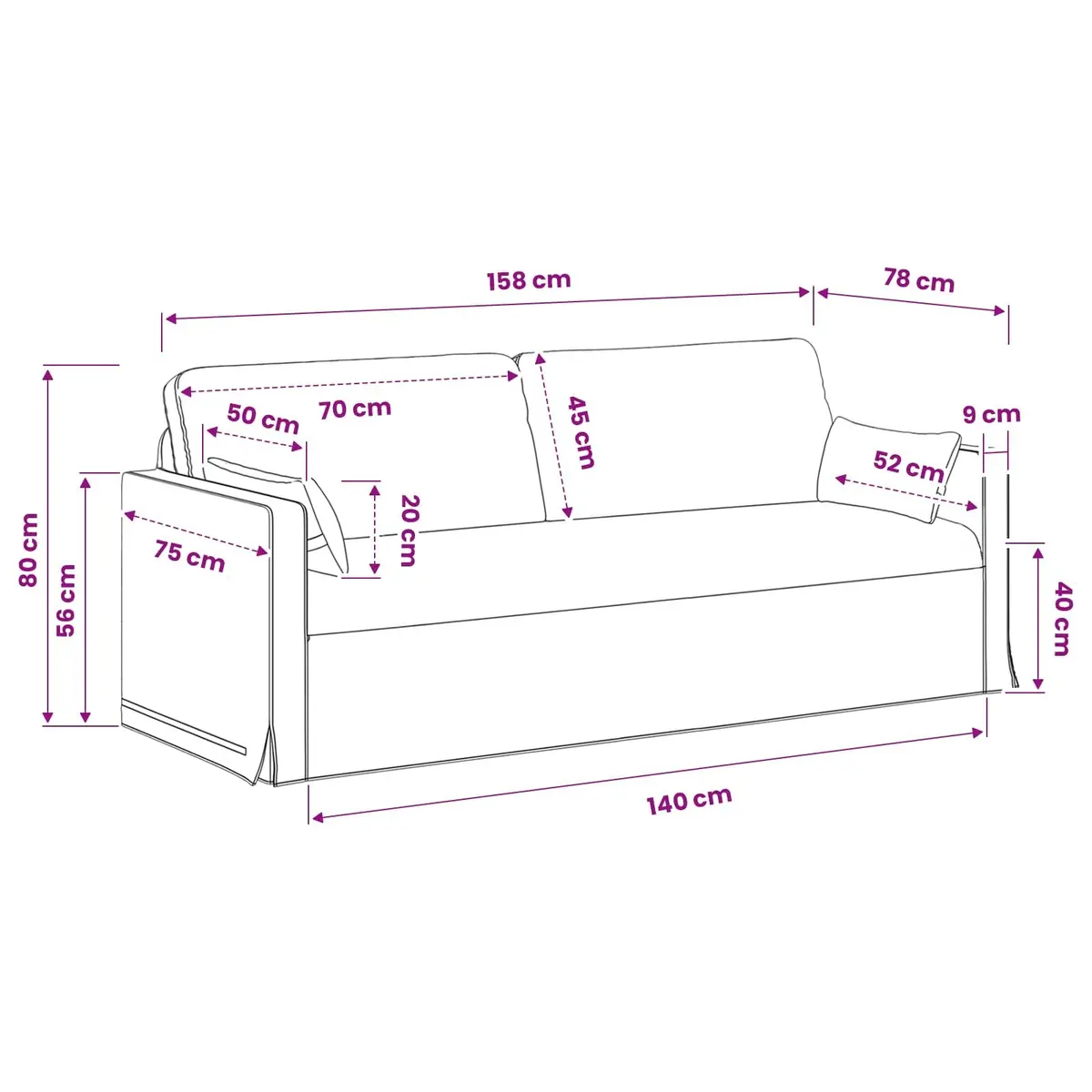 Fabric Sofa Grey Modern 158cm Metal Frame Foam and Fibre Upholstery