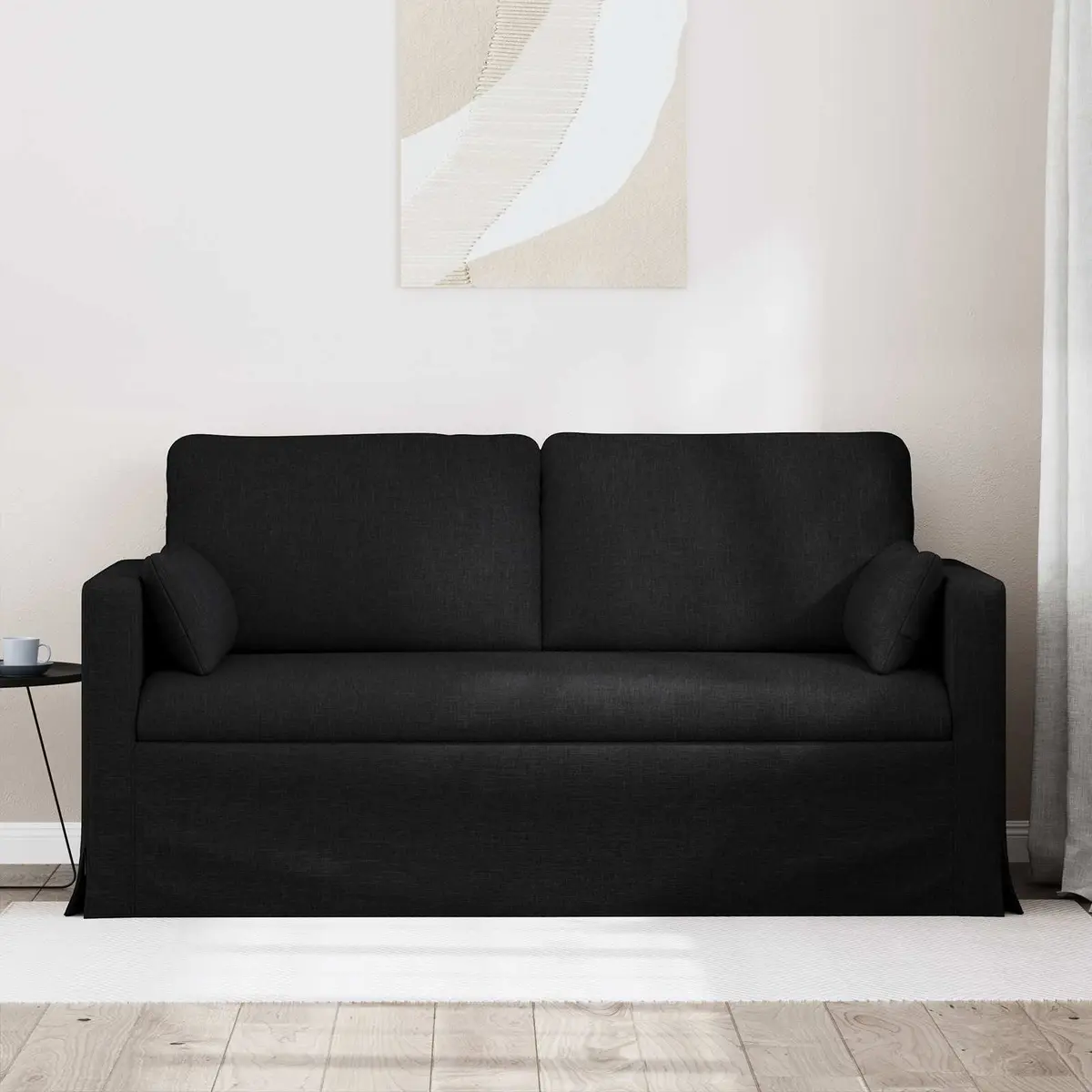 Black Fabric Sofa Modern 158cm Metal Frame