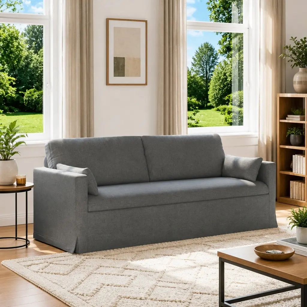 Grey Fabric Sofa Modern 198 x 78 x 80 cm Metal Frame