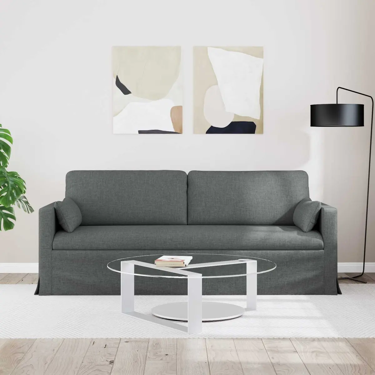 Grey Fabric Sofa Modern 198 x 78 x 80 cm Metal Frame