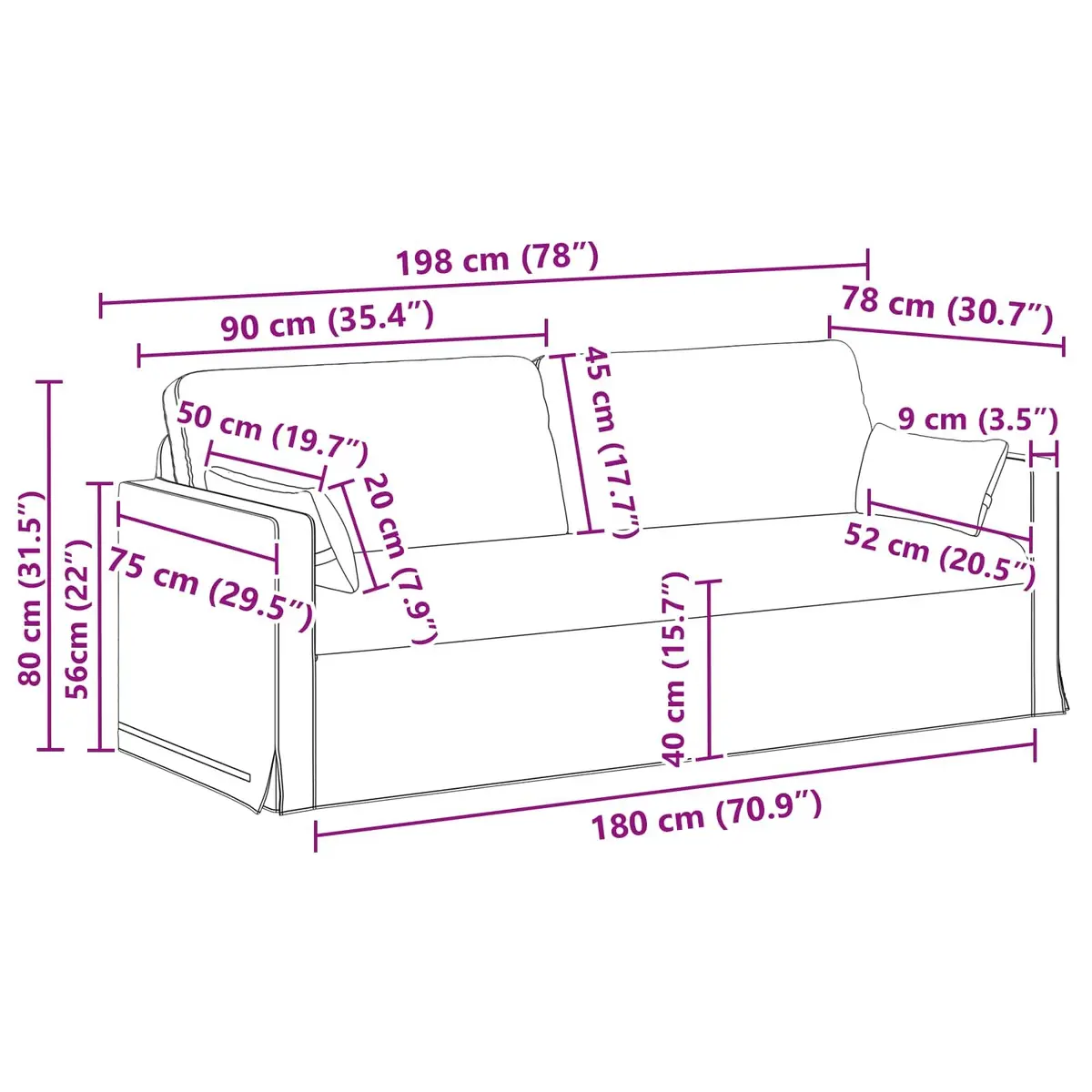 Grey Fabric Sofa Modern 198 x 78 x 80 cm Metal Frame