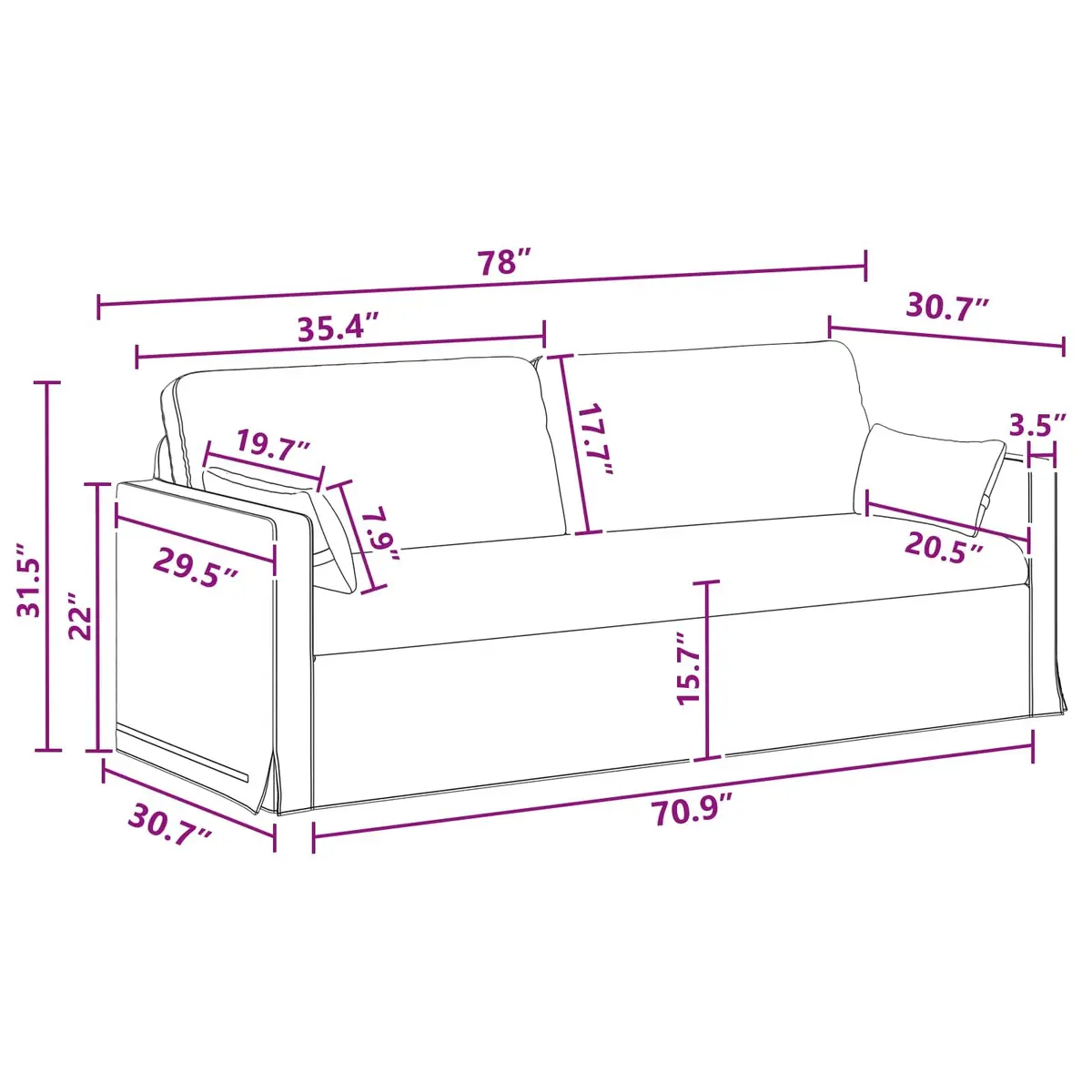 Grey Fabric Sofa Modern 198 x 78 x 80 cm Metal Frame