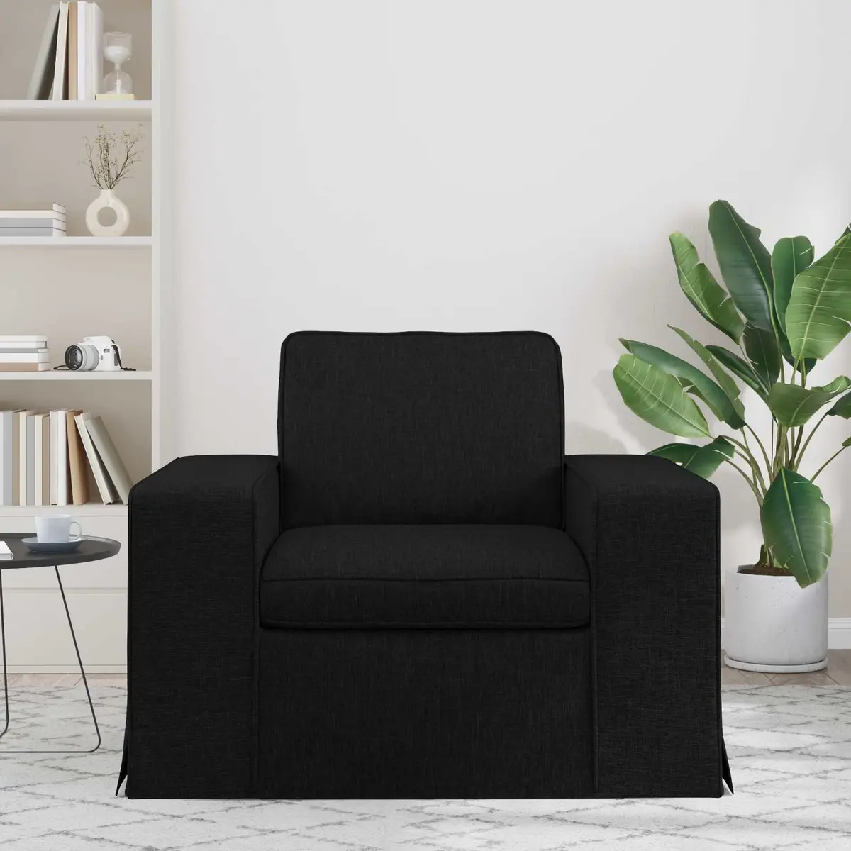 Modular Sofa Black Sectional Lounge Couch Contemporary Fabric Metal Frame 103x80x82 cm