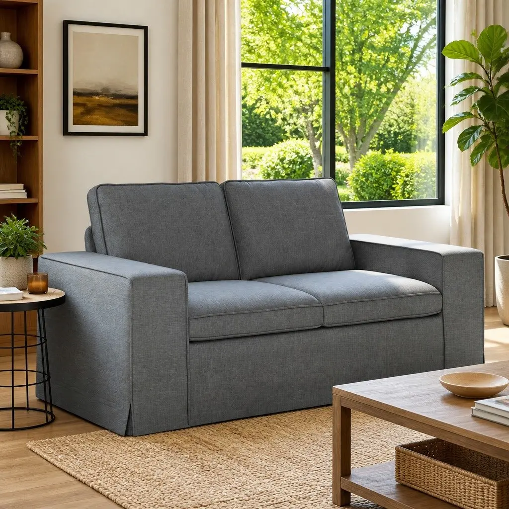 Modular Sectional Sofa Grey 162x80x82cm Metal Frame Engineered Wood Armrests Foam and Fibre Cushions Breathable Fabric