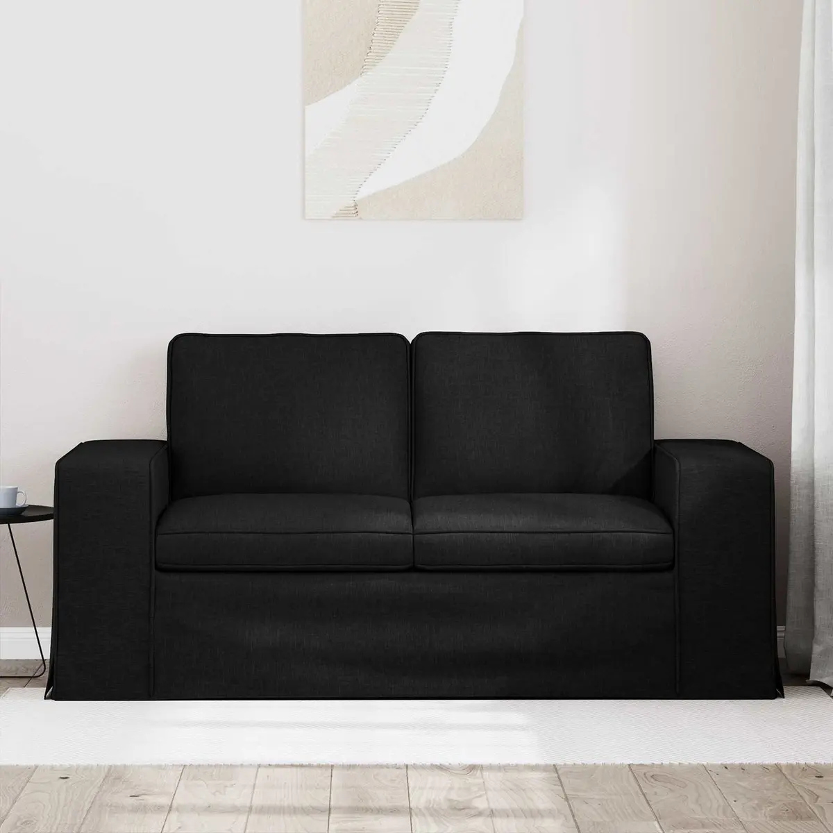 Modular Sofa Black Contemporary 162x80x82cm Metal Frame Engineered Wood Armrests Foam and Fibre Seat Cushions Fabric Upholstery