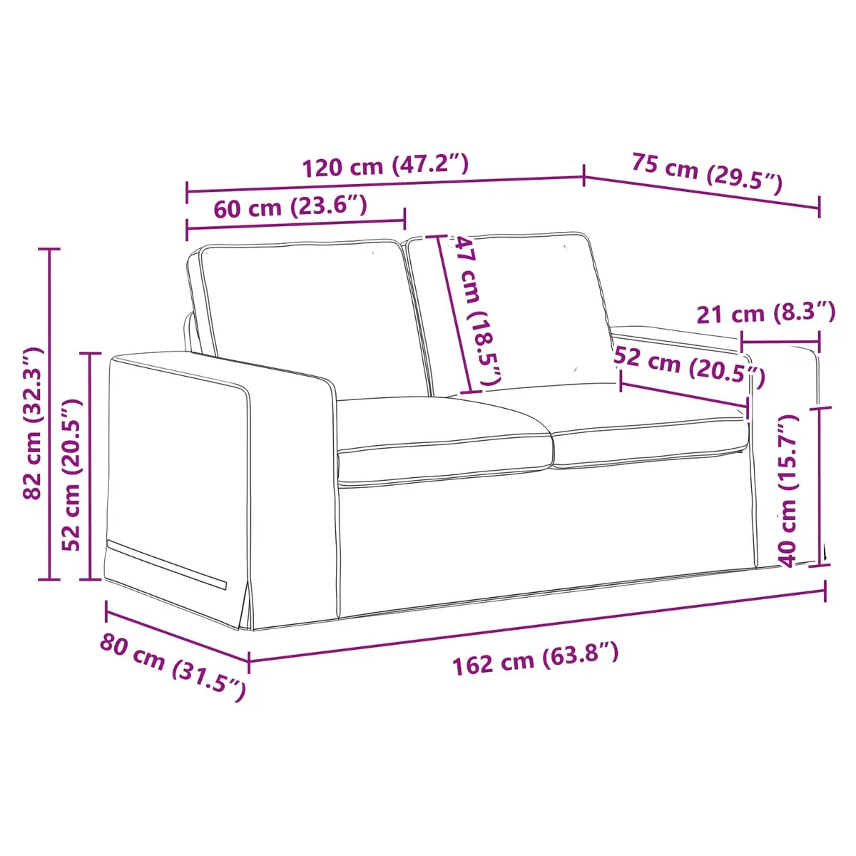 Modular Sofa Black Contemporary 162x80x82cm Metal Frame Engineered Wood Armrests Foam and Fibre Seat Cushions Fabric Upholstery
