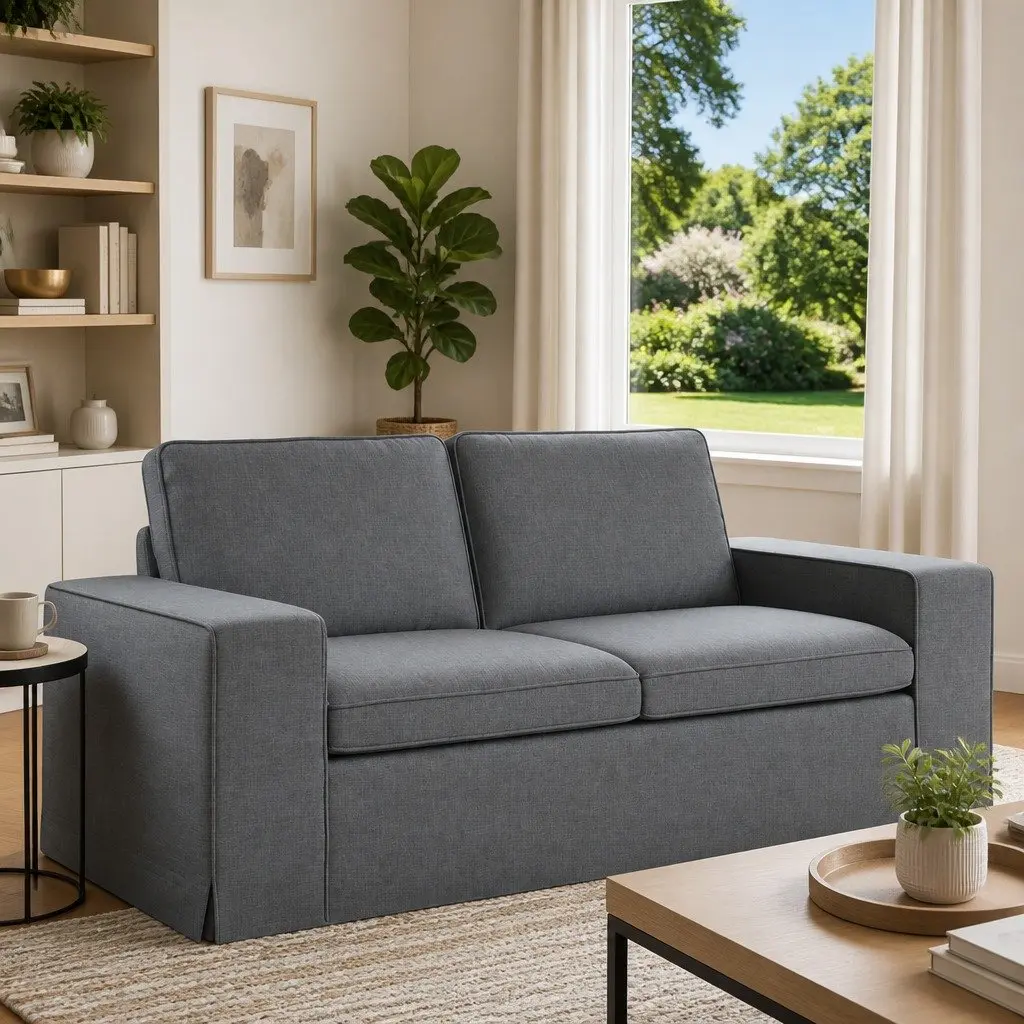 Sofa Dark Grey Fabric Modular Sectional Lounge Couch 182 x 80 x 82 cm Metal Frame Engineered Wood Armrests Foam and Fibre Cushions