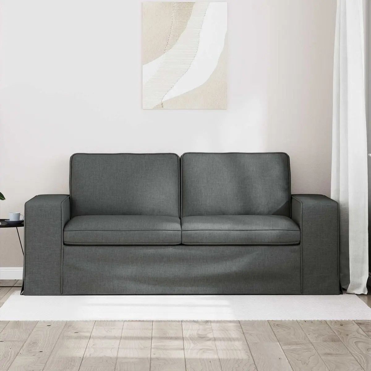 Sofa Dark Grey Fabric Modular Sectional Lounge Couch 182 x 80 x 82 cm Metal Frame Engineered Wood Armrests Foam and Fibre Cushions