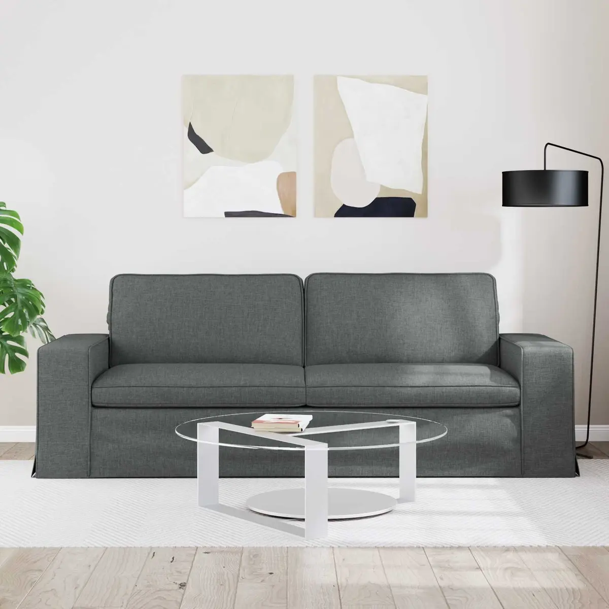 Sofa Grey Modular Sectional Lounge Seat Contemporary Fabric 222x80x82cm Metal Frame Engineered Wood Armrests Foam and Fibre Filling