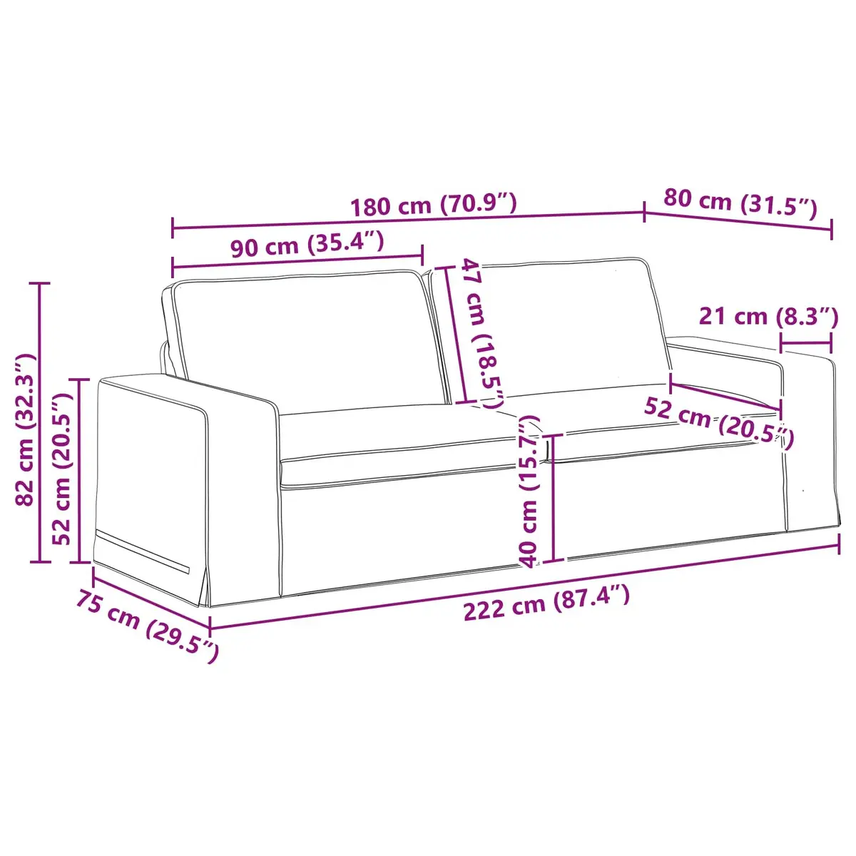 Sofa Grey Modular Sectional Lounge Seat Contemporary Fabric 222x80x82cm Metal Frame Engineered Wood Armrests Foam and Fibre Filling