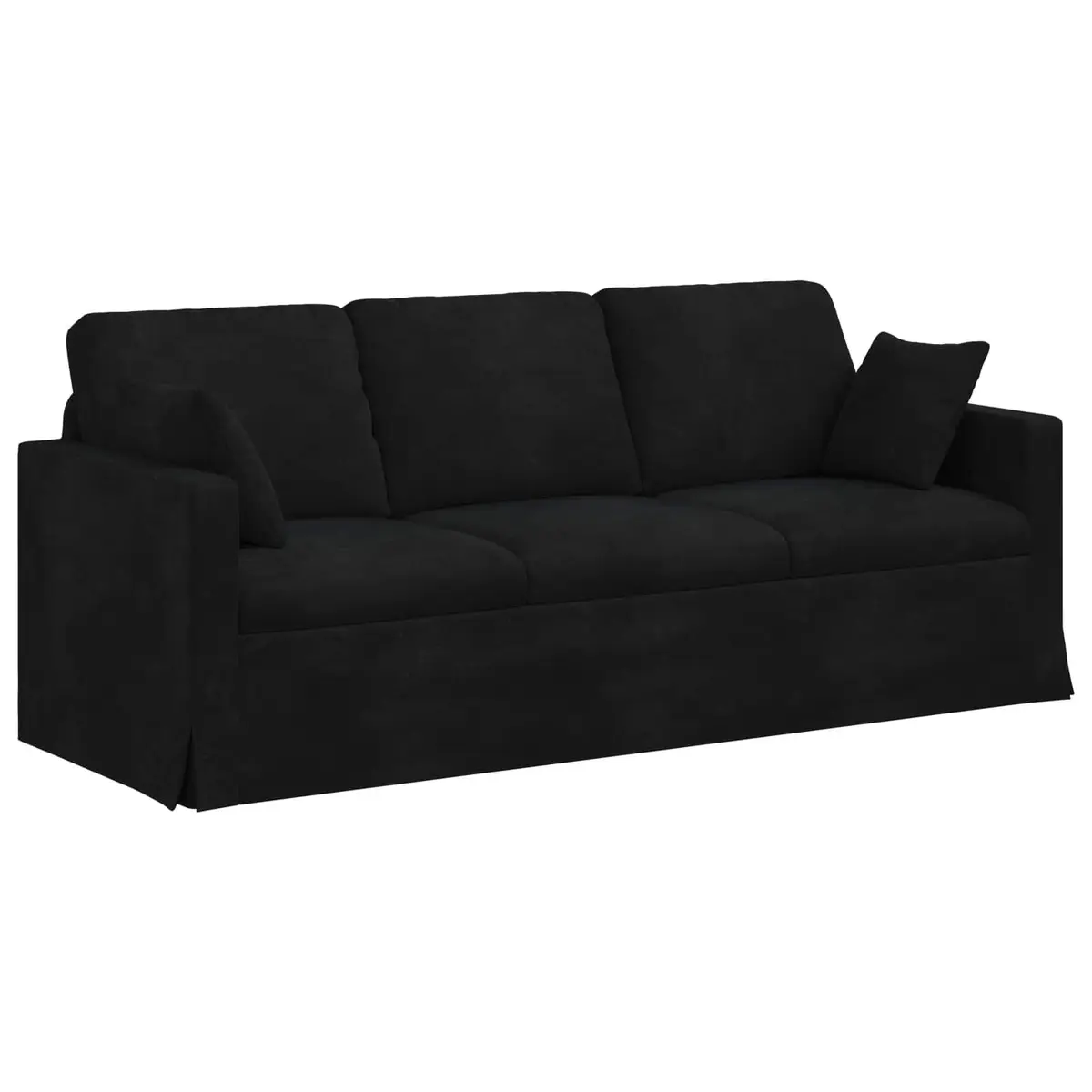 Black Velvet Sofa Modern Lounge Seating 198cm Metal Frame Engineered Wood Armrests Plastic Bun Feet