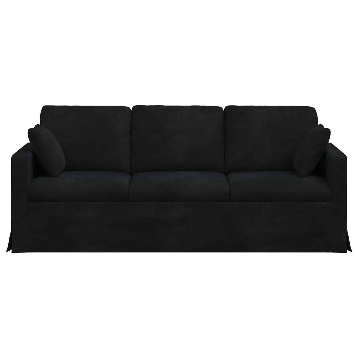 Black Velvet Sofa Modern Lounge Seating 198cm Metal Frame Engineered Wood Armrests Plastic Bun Feet