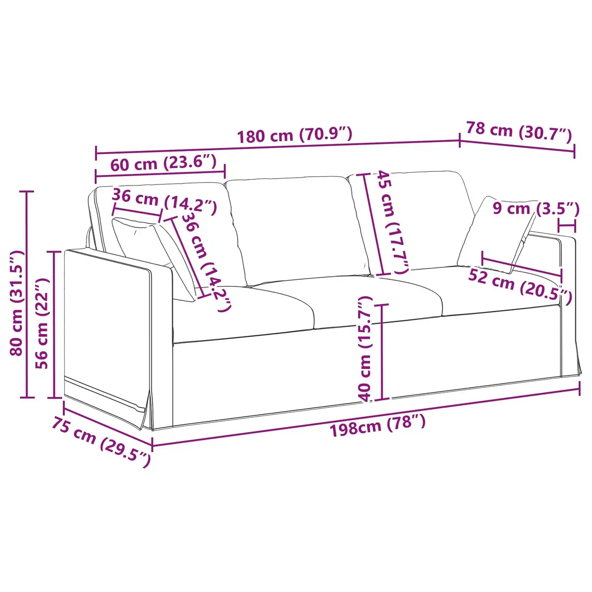Black Velvet Sofa Modern Lounge Seating 198cm Metal Frame Engineered Wood Armrests Plastic Bun Feet