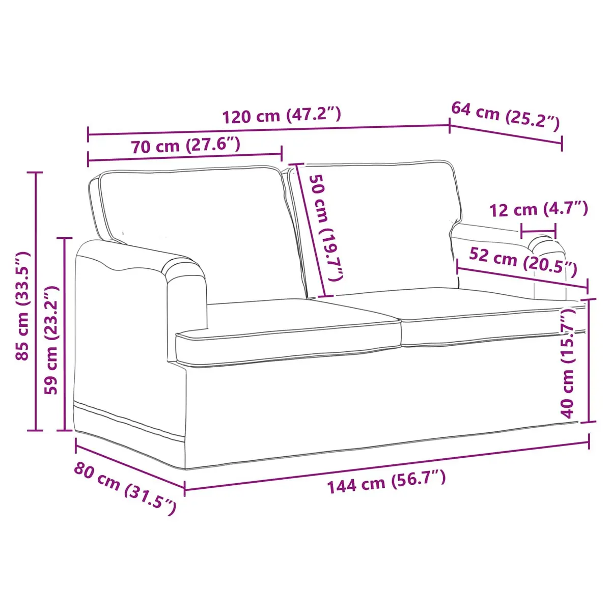 Sofa Black 144 x 80 x 85 cm Fabric Modern Lounge Seating Modular