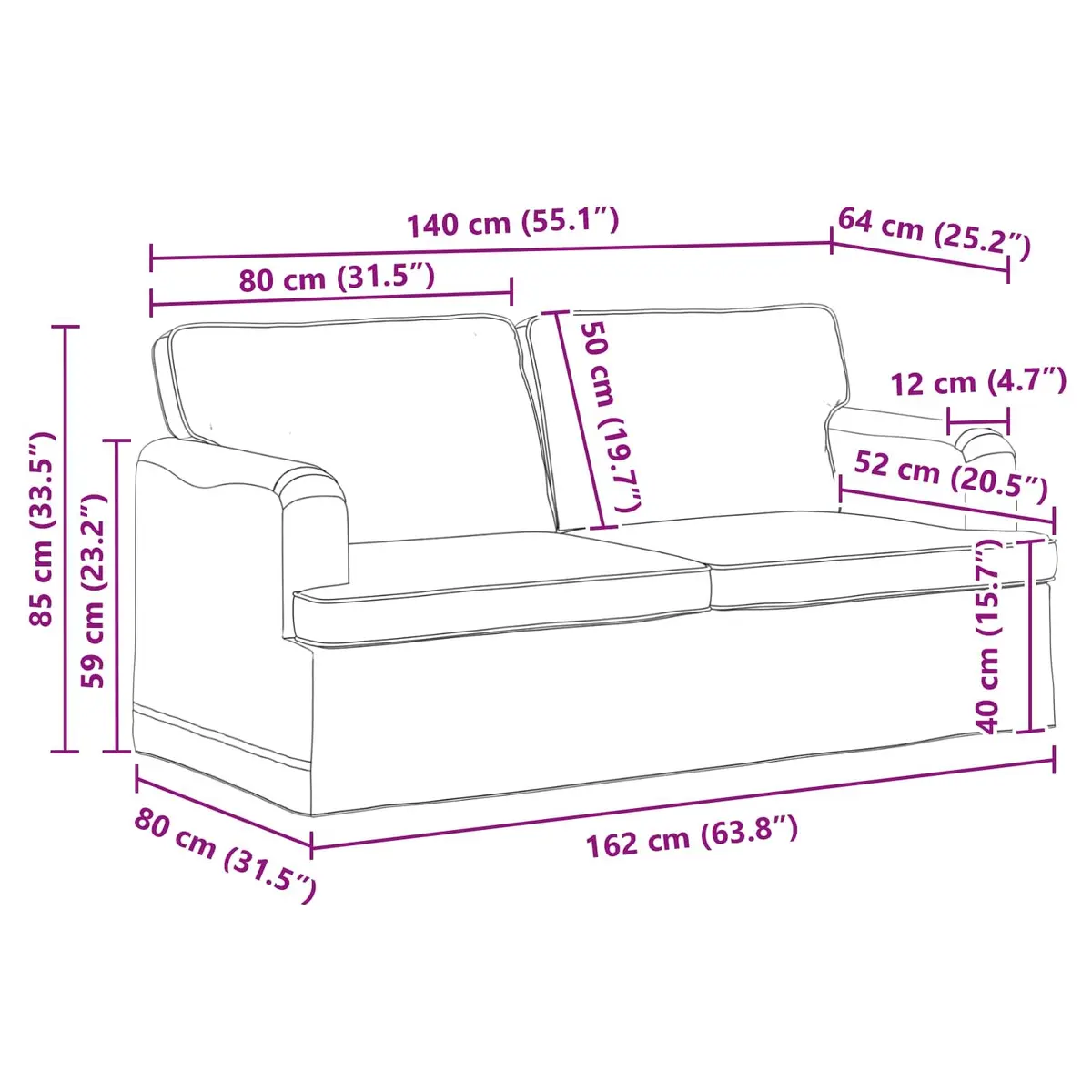 Black Fabric Sofa Modular 162x80x85cm Modern Living Room Bedroom Couch