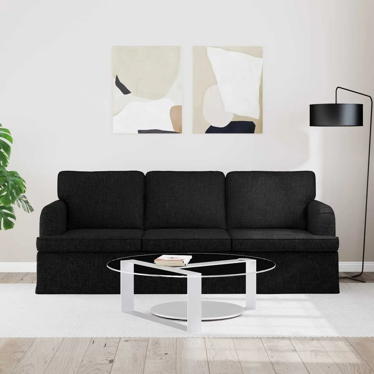 Black Fabric Sofa Modular 201 x 80 x 85 cm Metal Frame Living Room Lounge Couch