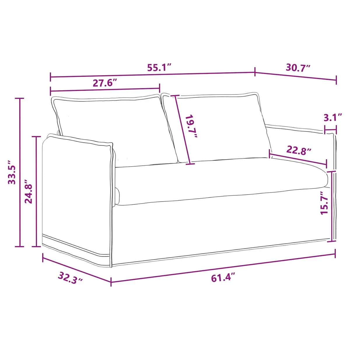 Grey Fabric Sofa Modular Lounge Settee 156 x 82 x 85 cm Modern Living Room Couch
