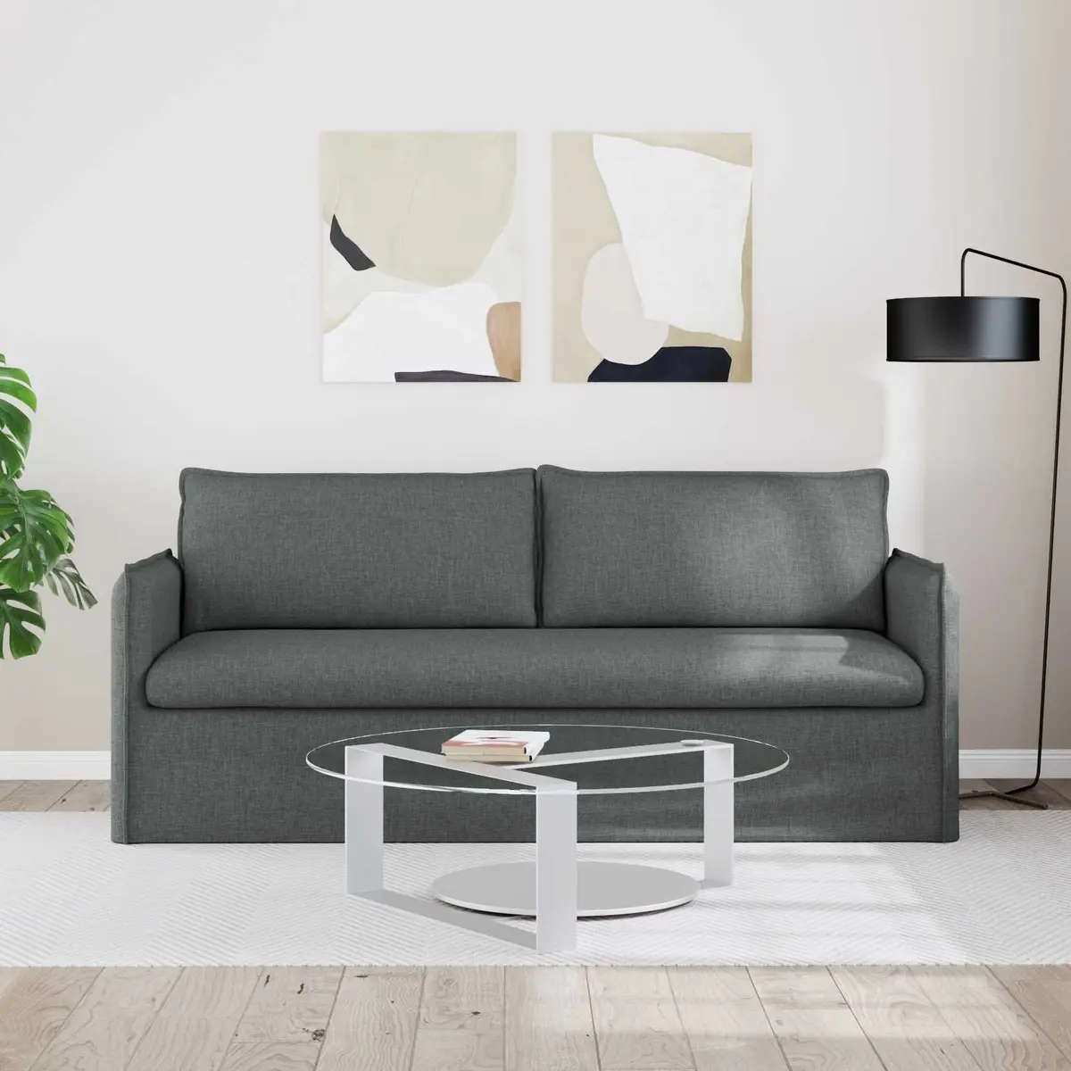 Modular Grey Fabric Sofa Rectangular Lounge Seating Living Room