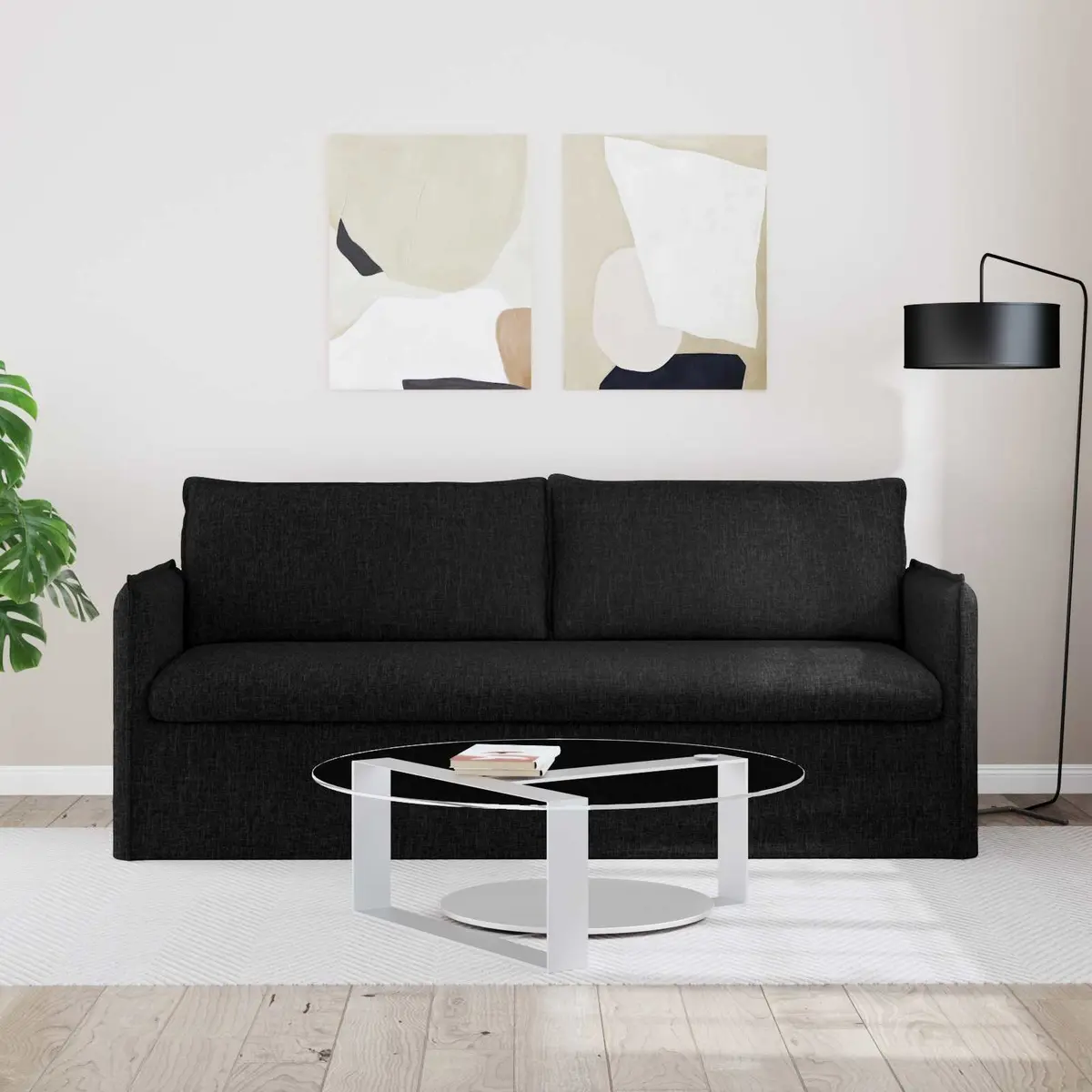 Black Fabric Sofa Lounge Seating Modern Style Modular Design Living Room